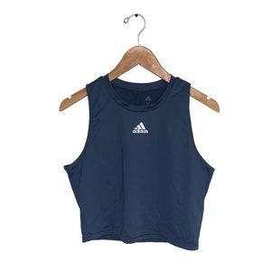 Adidas Sleeveless Workout ‎ Crop Top Blue High Neck Tank Shirt Size Medium